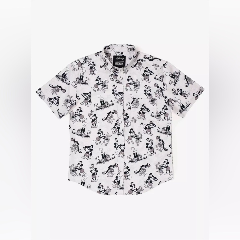 Disney Mickey Mouse Short Sleeve Button-Up Shirt - White/Black